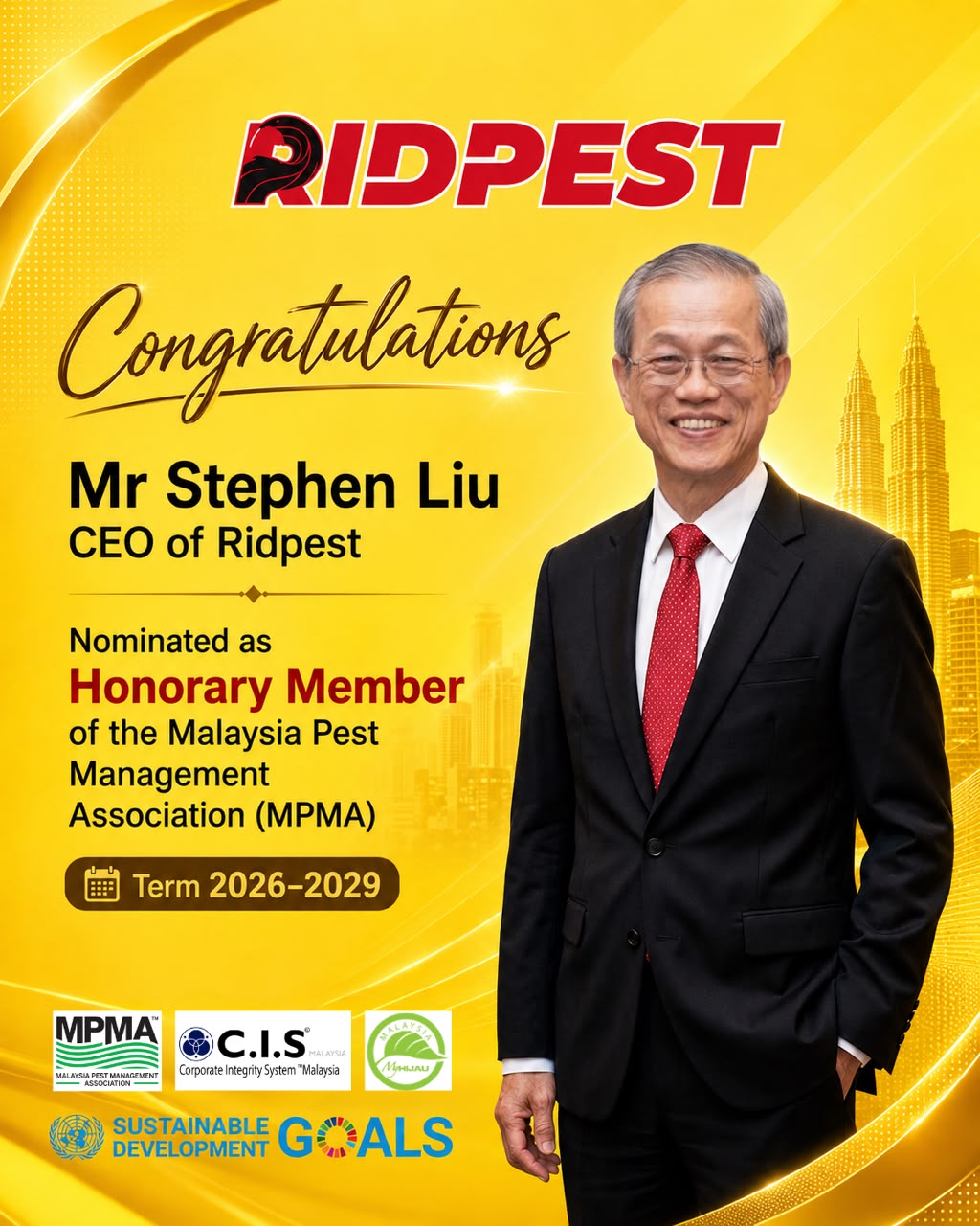 Appointment of Mr Stephen Liu as Honorary Member of MPMA Malaysia Pest Management Association